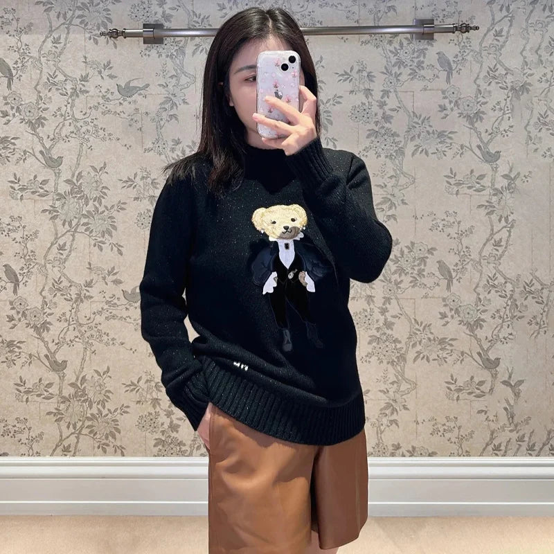 Teddy Bear Holiday Metallic Cashmere Knit Sweater Loose Knitwear Pullover Long Sleeve Tops Coat Autumn Winter rl Women Clothes