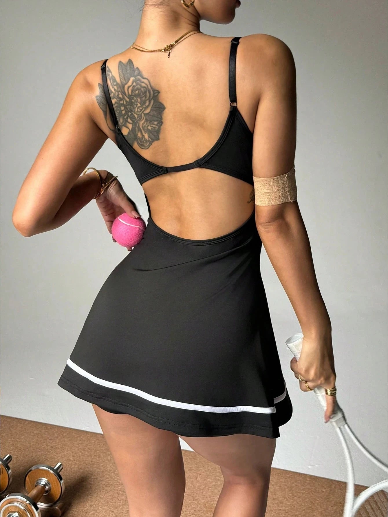 Women Adjustable Strap Color Block Short Jumpsuit Dress, Sports Outfit, Spring/Summer Athletic Dress Gym Women Outfit