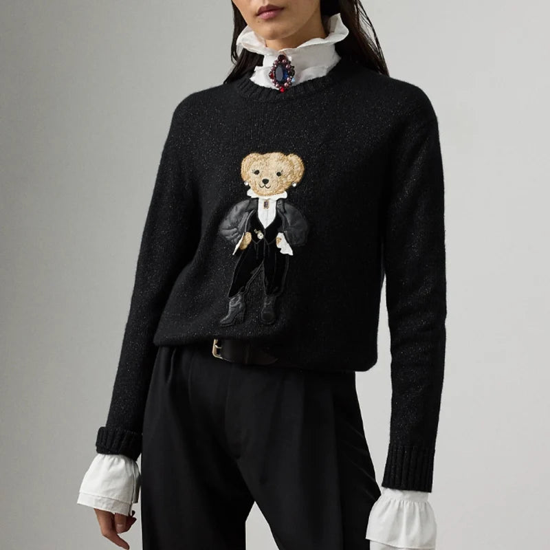 Teddy Bear Holiday Metallic Cashmere Knit Sweater Loose Knitwear Pullover Long Sleeve Tops Coat Autumn Winter rl Women Clothes
