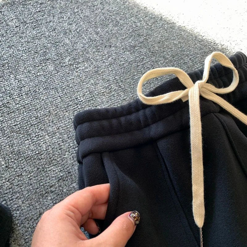 High Waist Fleece Lined Casual Harlan Sweatpants Women's Autumn Winter Trendy Slimming Korean Style Sports Cuffed Pants