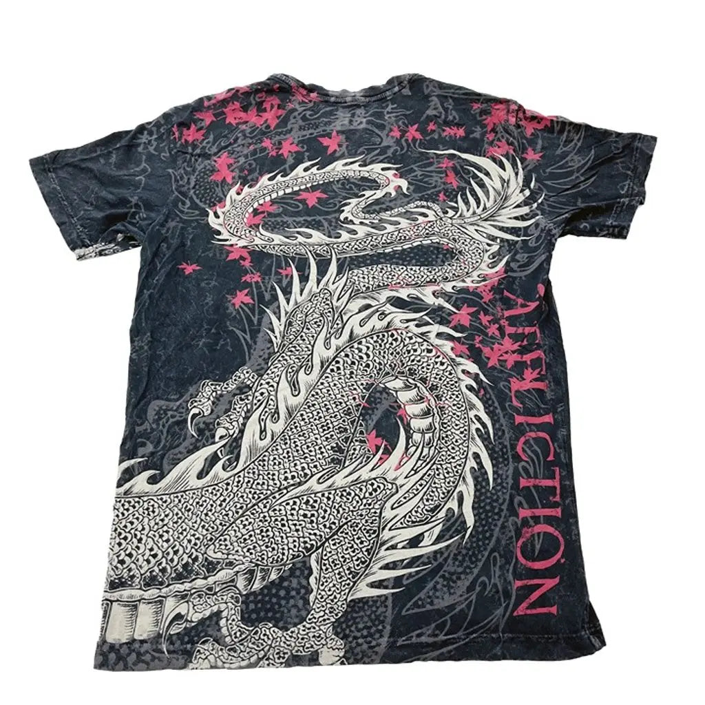 Japan Wash Black Short Sleeves Dragon Printing Y2K Women's Clothes T Shirt Tide Gothic Men's Vintage Tour Tee